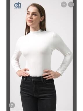 David Archy Women's Long Sleeve Mock Neck Top XL White